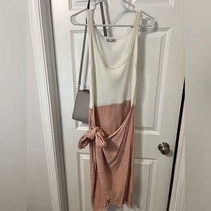 Zara large white and peach/white striped dress - ribbed top - midi